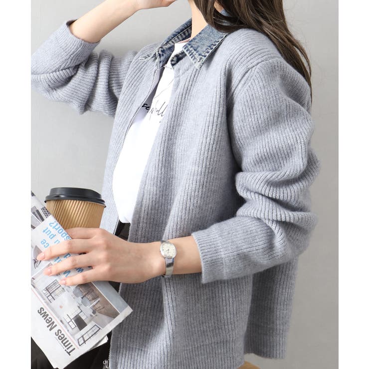 デニム衿ジップニットカーディガン | SpRay | 詳細画像92 