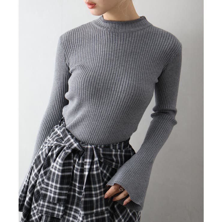 チャコールグレー | ラメフレアスリーブハイネックニット | SpRay