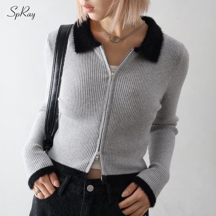 フェザー衿ジップカーディガン | SpRay | 詳細画像1 