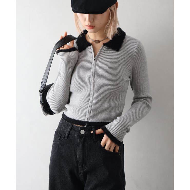 フェザー衿ジップカーディガン | SpRay | 詳細画像2 