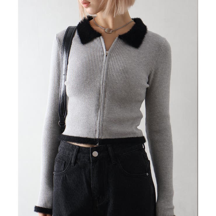 フェザー衿ジップカーディガン | SpRay | 詳細画像3 