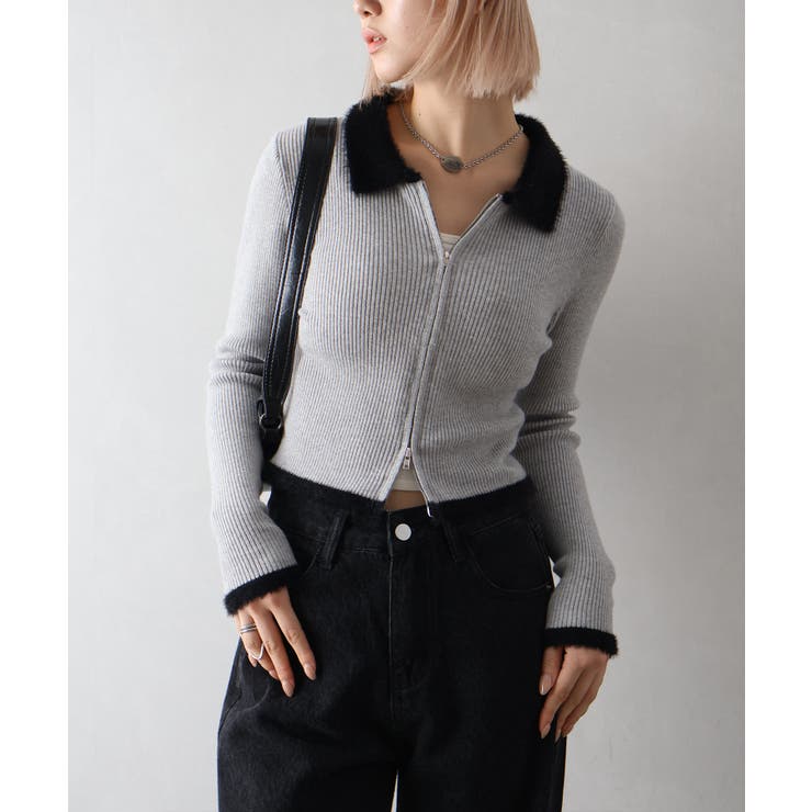 フェザー衿ジップカーディガン | SpRay | 詳細画像4 