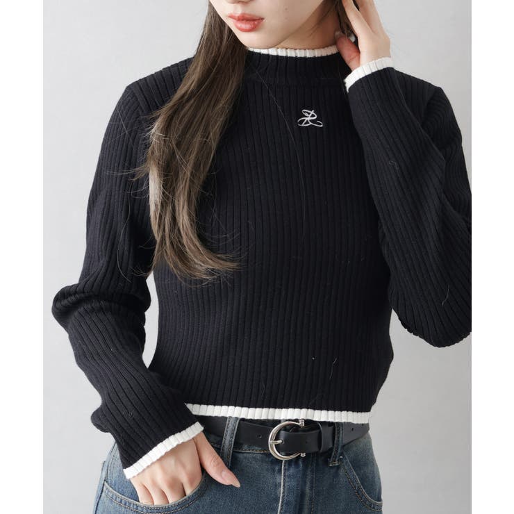 バイカラーリブ刺繍プチハイネックニット | SpRay | 詳細画像28 