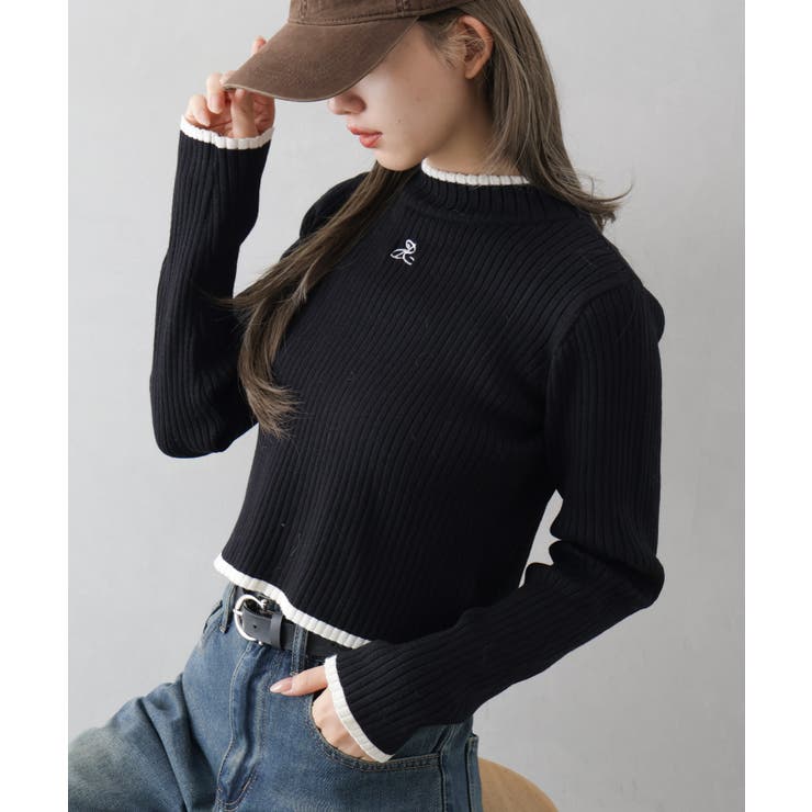 バイカラーリブ刺繍プチハイネックニット | SpRay | 詳細画像29 