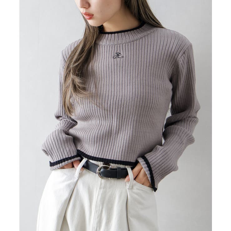 バイカラーリブ刺繍プチハイネックニット | SpRay | 詳細画像31 