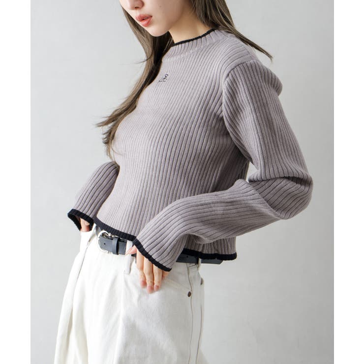 バイカラーリブ刺繍プチハイネックニット | SpRay | 詳細画像34 