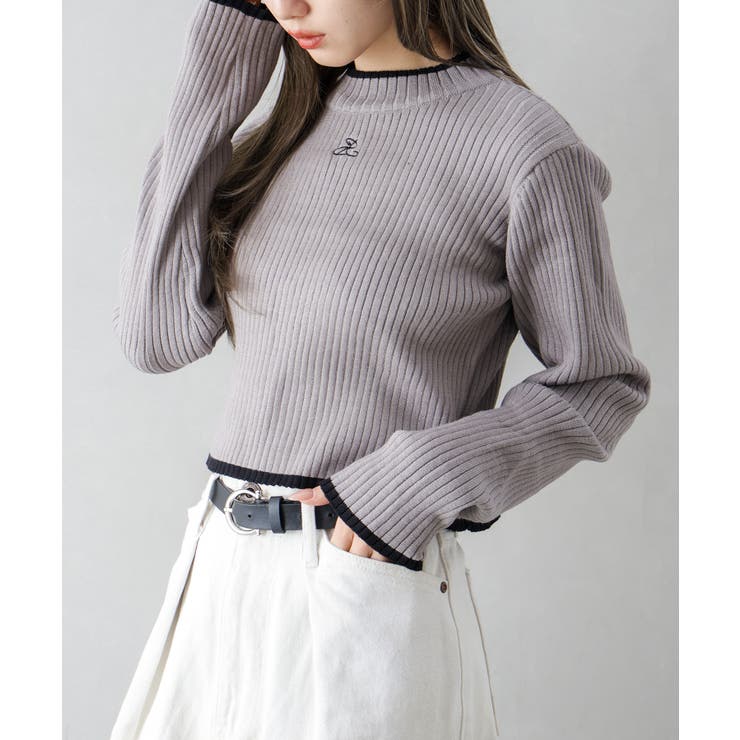 バイカラーリブ刺繍プチハイネックニット | SpRay | 詳細画像35 