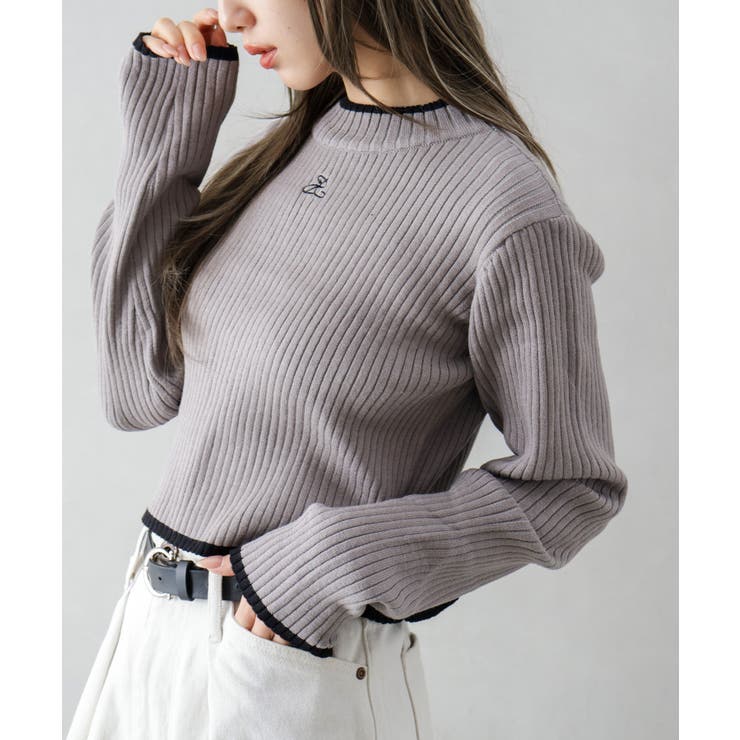 バイカラーリブ刺繍プチハイネックニット | SpRay | 詳細画像36 