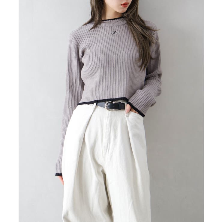 バイカラーリブ刺繍プチハイネックニット | SpRay | 詳細画像37 