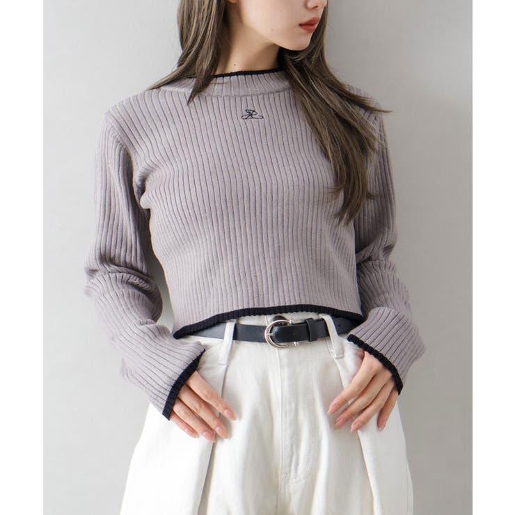 バイカラーリブ刺繍プチハイネックニット | SpRay | 詳細画像38 