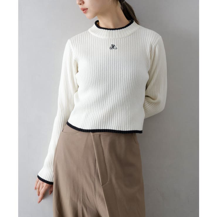 バイカラーリブ刺繍プチハイネックニット | SpRay | 詳細画像40 
