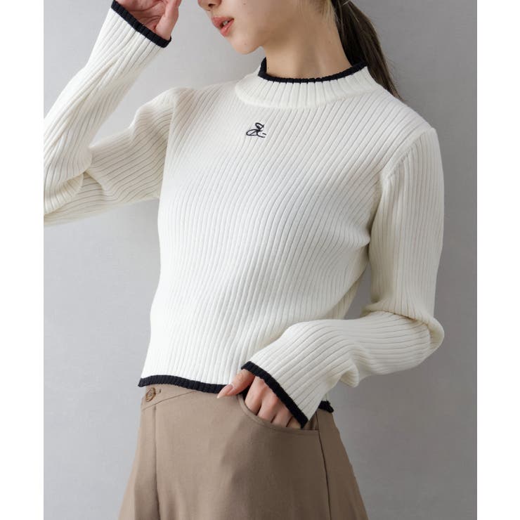 バイカラーリブ刺繍プチハイネックニット | SpRay | 詳細画像42 