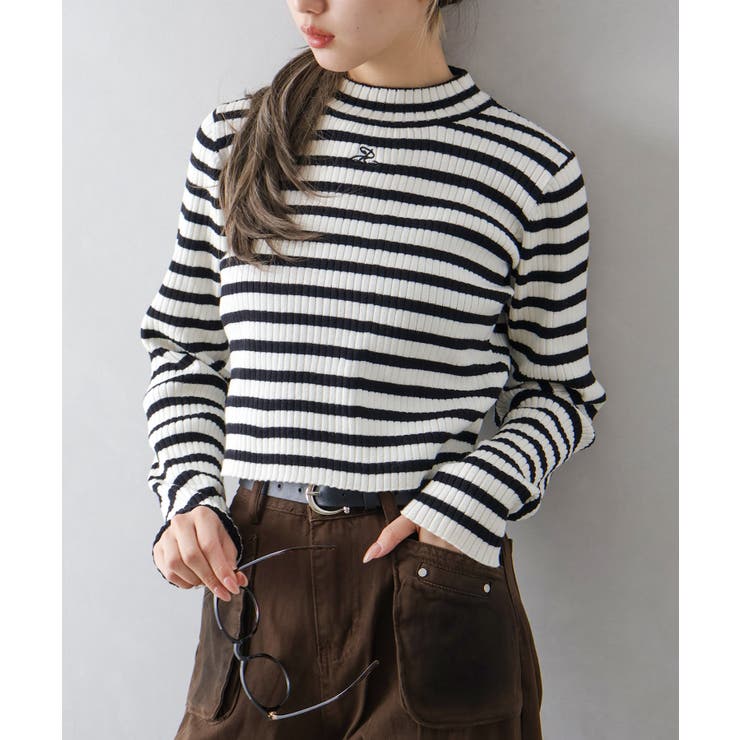 バイカラーリブ刺繍プチハイネックニット | SpRay | 詳細画像43 