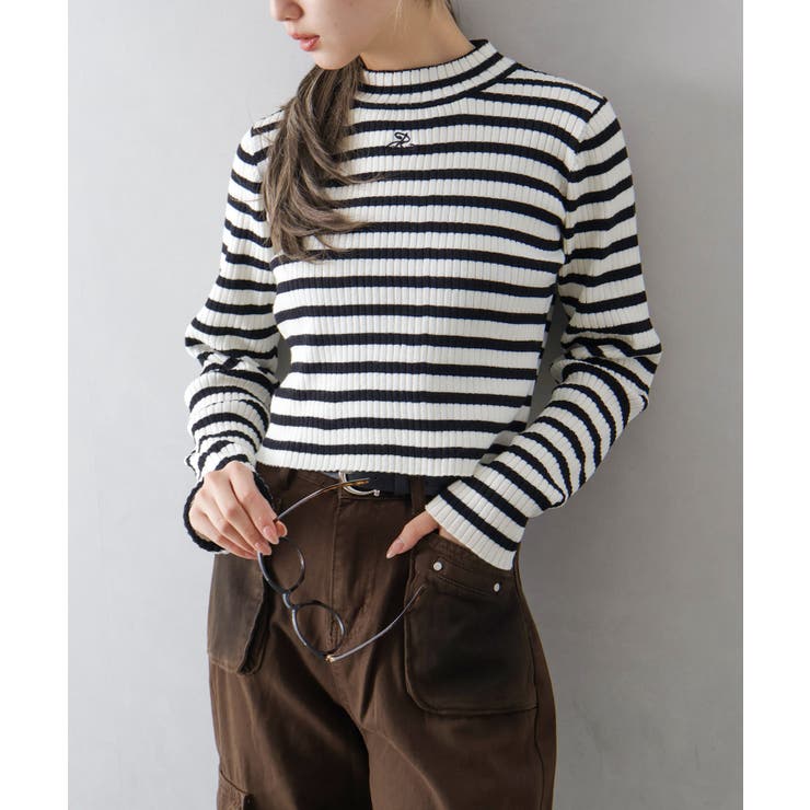 バイカラーリブ刺繍プチハイネックニット | SpRay | 詳細画像44 