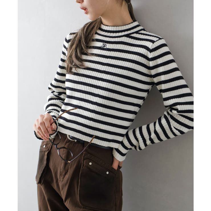 バイカラーリブ刺繍プチハイネックニット | SpRay | 詳細画像46 