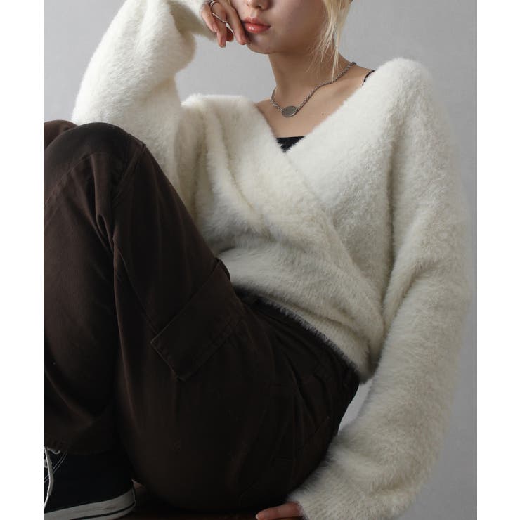 アイボリー | フェザーカシュクールニット | SpRay