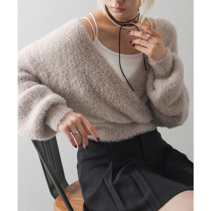 グレイッシュベージュ | フェザーカシュクールニット | SpRay