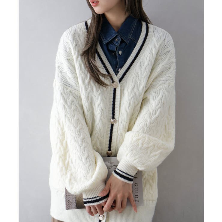 アイボリー | ケーブルラインカーディガン | SpRay