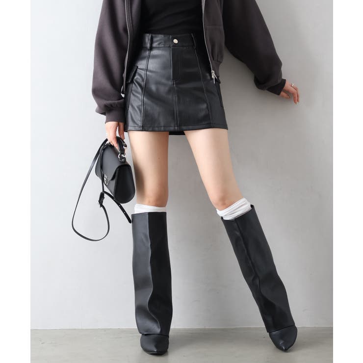 フェイクレザーカーゴミニスカート | SpRay | 詳細画像8 