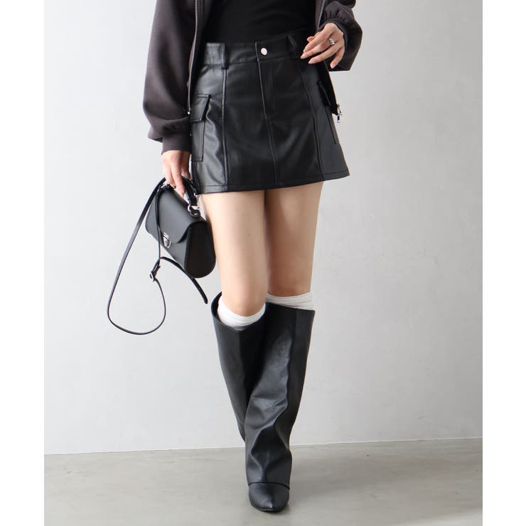 フェイクレザーカーゴミニスカート | SpRay | 詳細画像9 