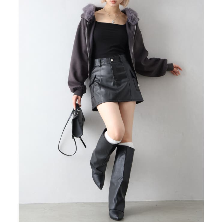 フェイクレザーカーゴミニスカート | SpRay | 詳細画像10 