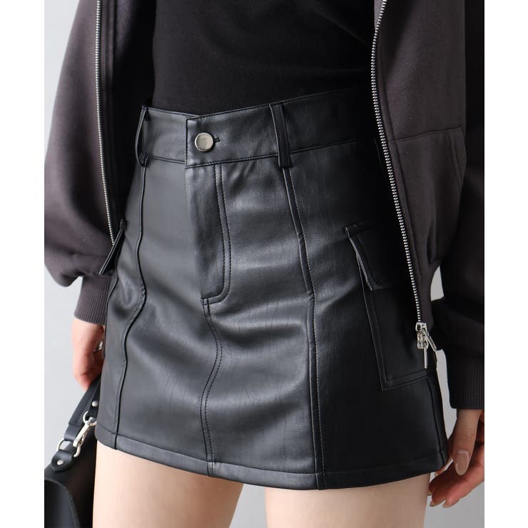 フェイクレザーカーゴミニスカート | SpRay | 詳細画像11 