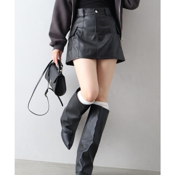 フェイクレザーカーゴミニスカート | SpRay | 詳細画像12 