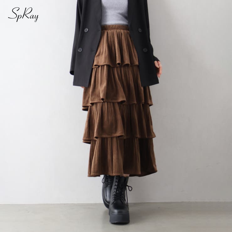 ベロアプリーツティアードロングスカート | SpRay | 詳細画像1 