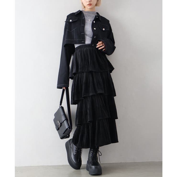 ベロアプリーツティアードロングスカート | SpRay | 詳細画像16 