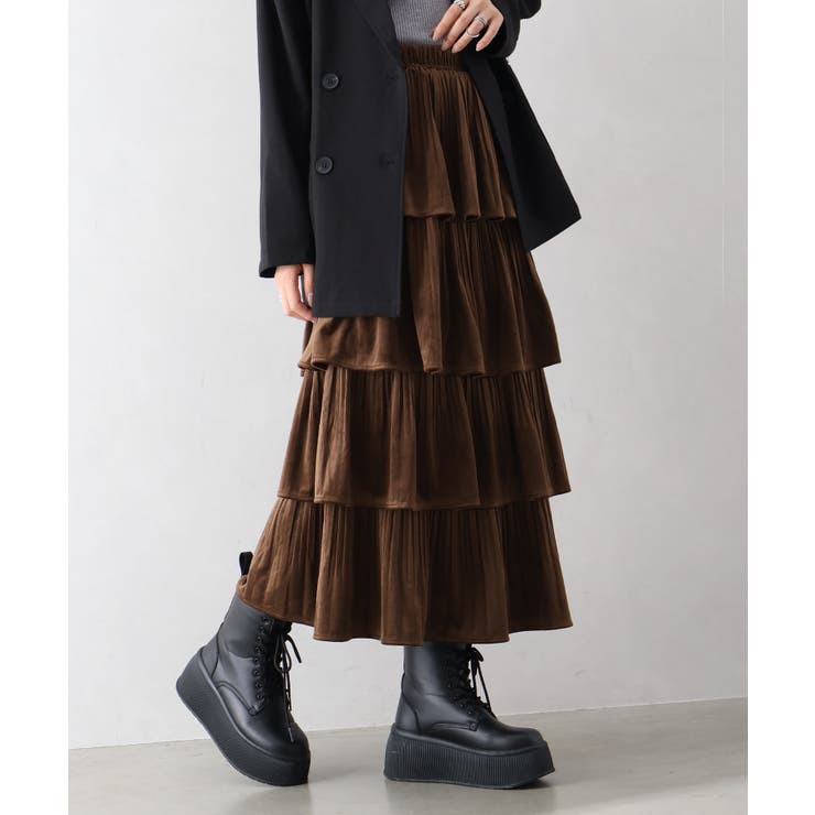 ベロアプリーツティアードロングスカート | SpRay | 詳細画像2 