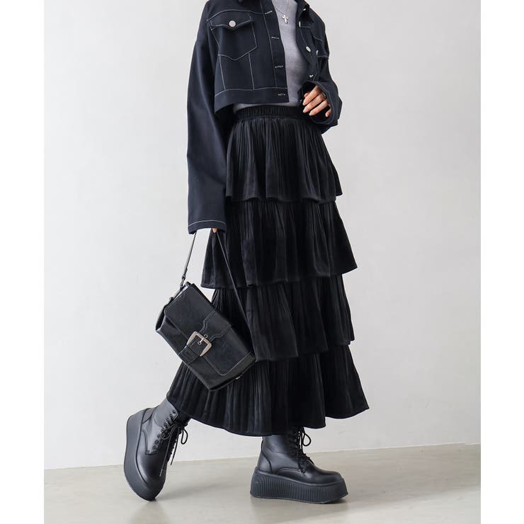 ベロアプリーツティアードロングスカート | SpRay | 詳細画像18 