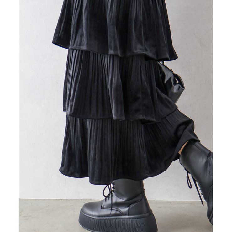 ベロアプリーツティアードロングスカート | SpRay | 詳細画像20 