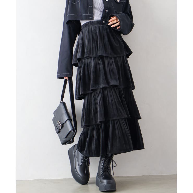 ベロアプリーツティアードロングスカート | SpRay | 詳細画像21 