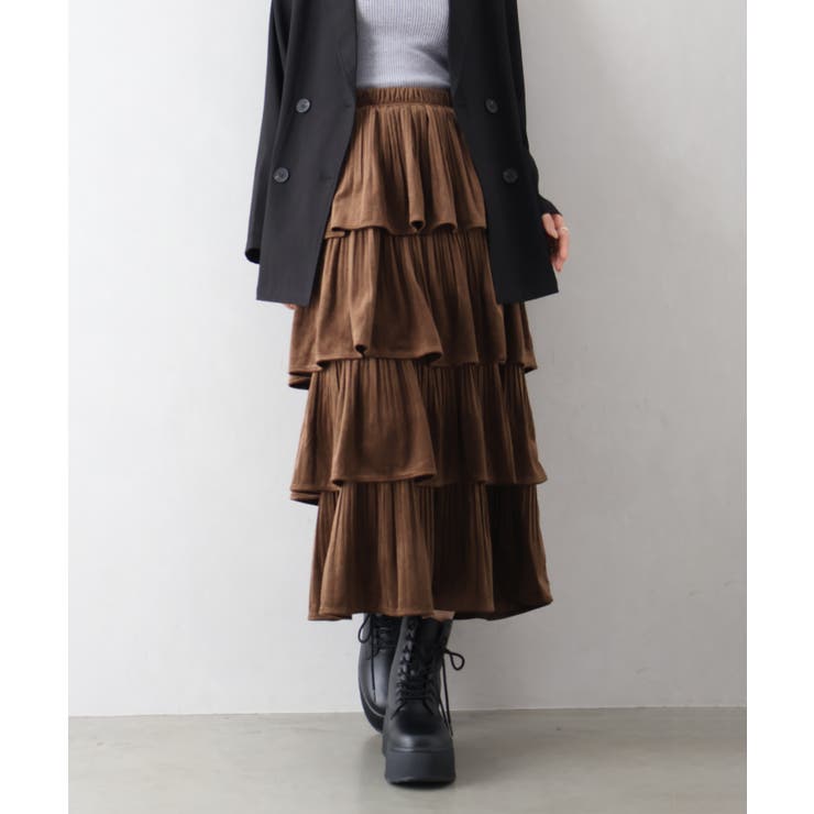 ブラウン | ベロアプリーツティアードロングスカート | SpRay