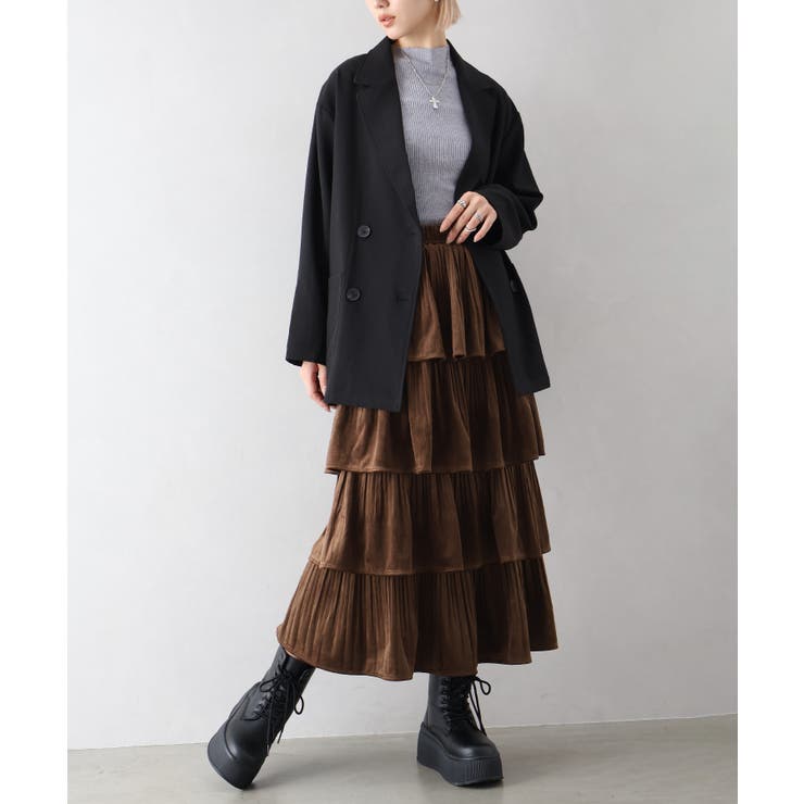 ベロアプリーツティアードロングスカート | SpRay | 詳細画像3 