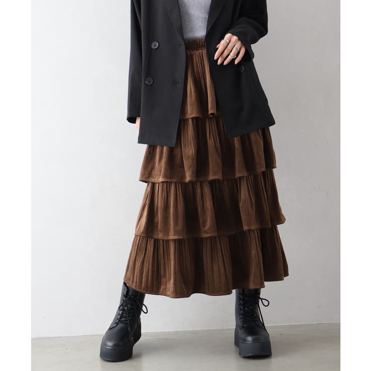 ベロアプリーツティアードロングスカート | SpRay | 詳細画像4 