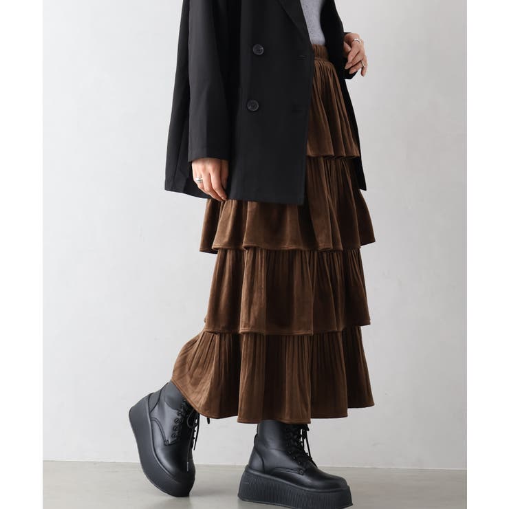 ベロアプリーツティアードロングスカート | SpRay | 詳細画像6 