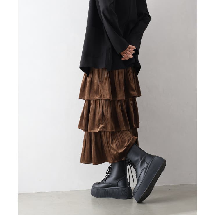 ベロアプリーツティアードロングスカート | SpRay | 詳細画像7 