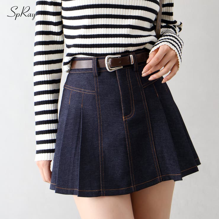 ベルト付きステッチプリーツミニスカート | SpRay | 詳細画像1 