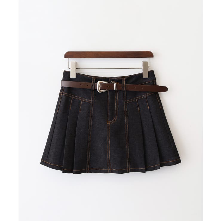 ベルト付きステッチプリーツミニスカート[品番：SPRW0010684