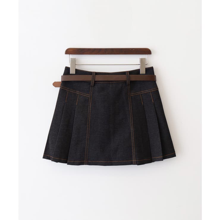 ベルト付きステッチプリーツミニスカート[品番：SPRW0010684