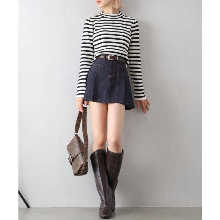 ベルト付きステッチプリーツミニスカート | SpRay | 詳細画像3 