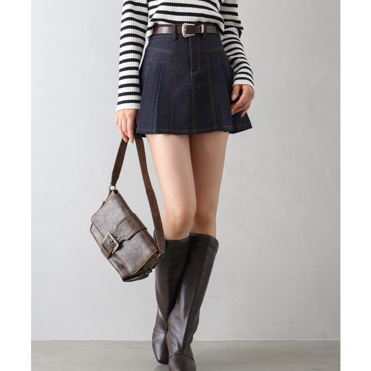 ベルト付きステッチプリーツミニスカート | SpRay | 詳細画像4 