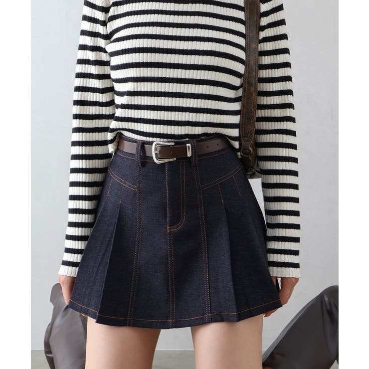 ベルト付きステッチプリーツミニスカート | SpRay | 詳細画像7 