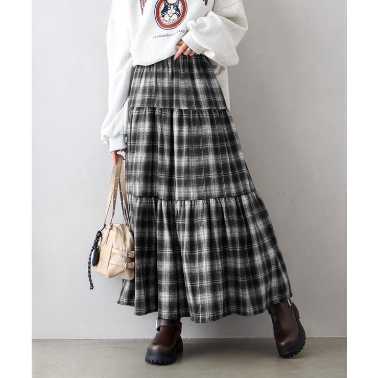 チェックティアードロングスカート[品番：SPRW0010753]｜SpRay