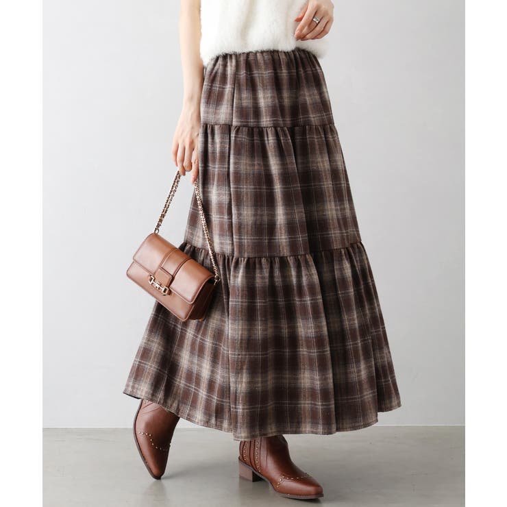 ☆新品☆ FUGA FUGAチェック柄切り替えロングスカート＆アームカバー