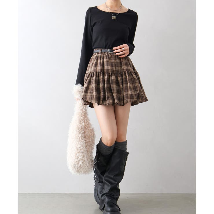 ベルト付きチェックバルーンミニスカート | SpRay | 詳細画像7 