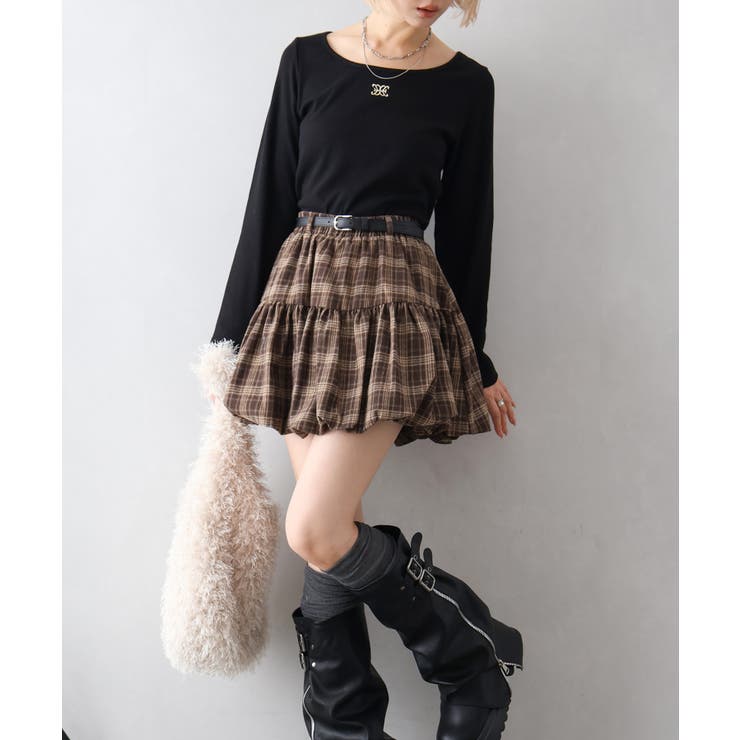 ベルト付きチェックバルーンミニスカート | SpRay | 詳細画像8 