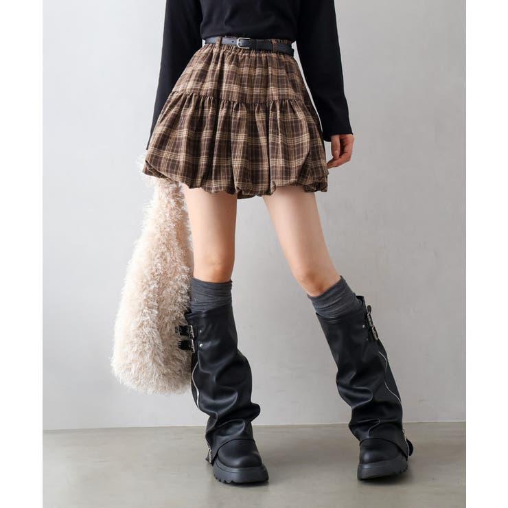 ベルト付きチェックバルーンミニスカート | SpRay | 詳細画像9 