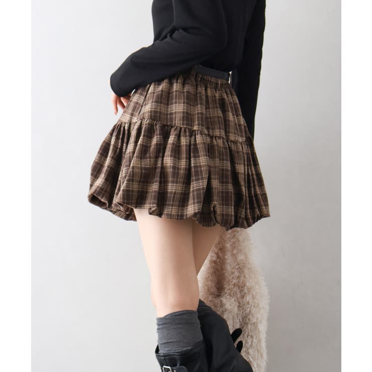 ベルト付きチェックバルーンミニスカート | SpRay | 詳細画像10 